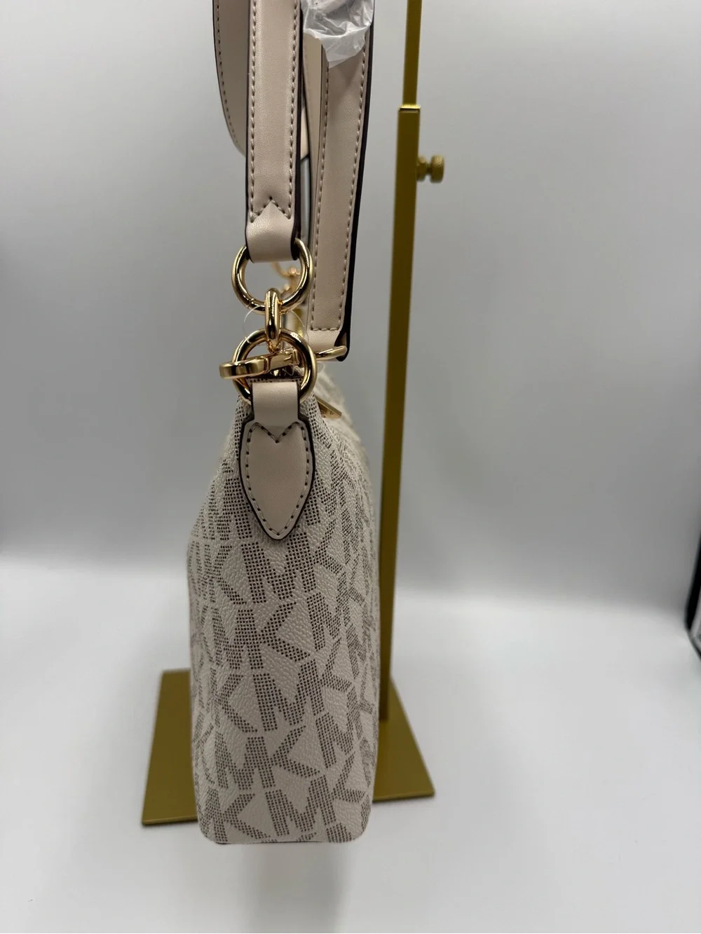 Michael Kors Cream MK Logo Shoulder Bag with Gold Hardware
